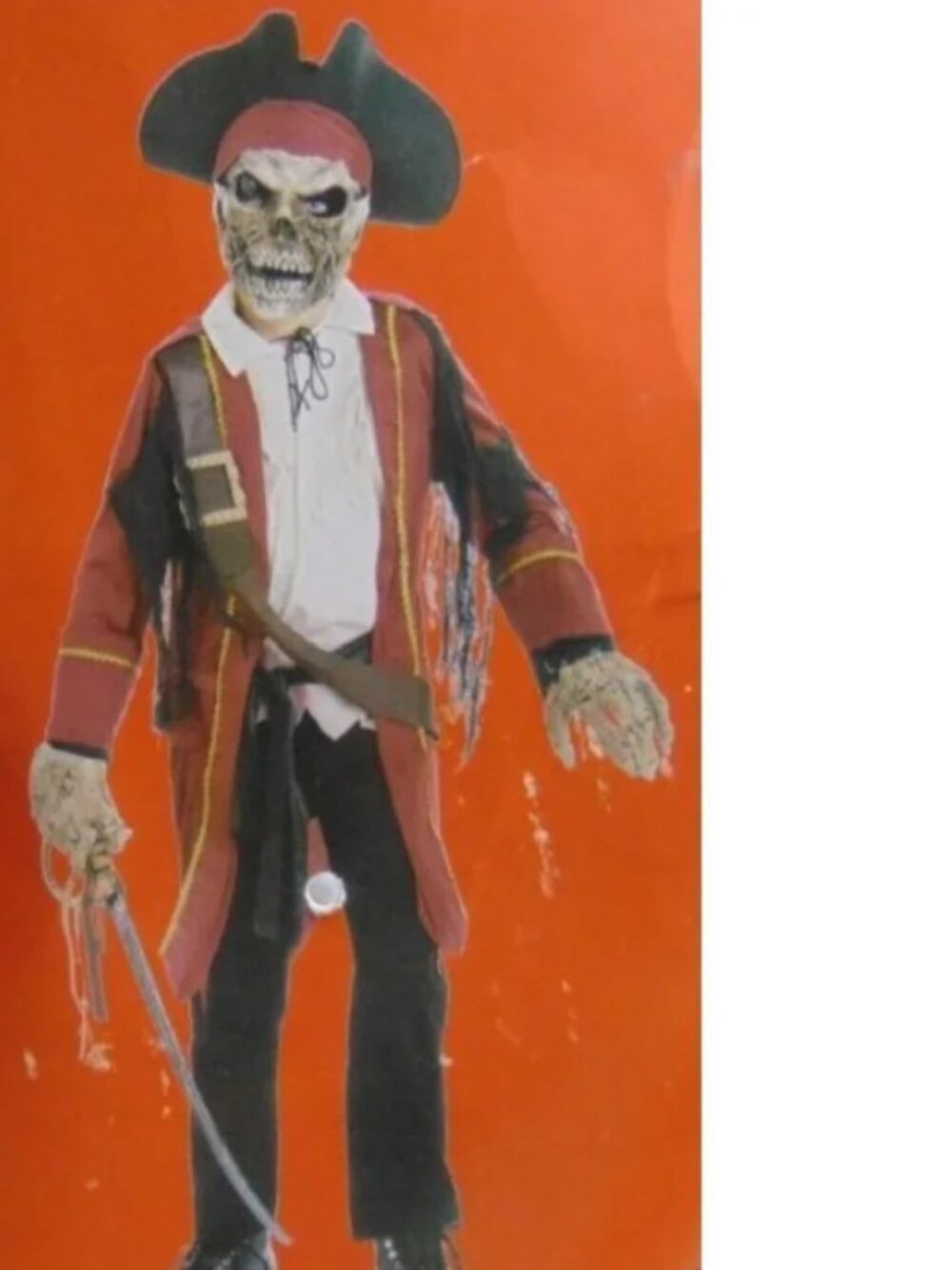 Skeleton Extreme Pirate Light Up & Sounds Halloween Costume 14/16 Mask 7 Pc Boys